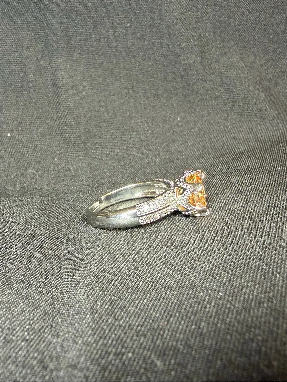 🥂 Champagne CZ Split Shank Adjustable Statement Ring Silver Tone 🥂